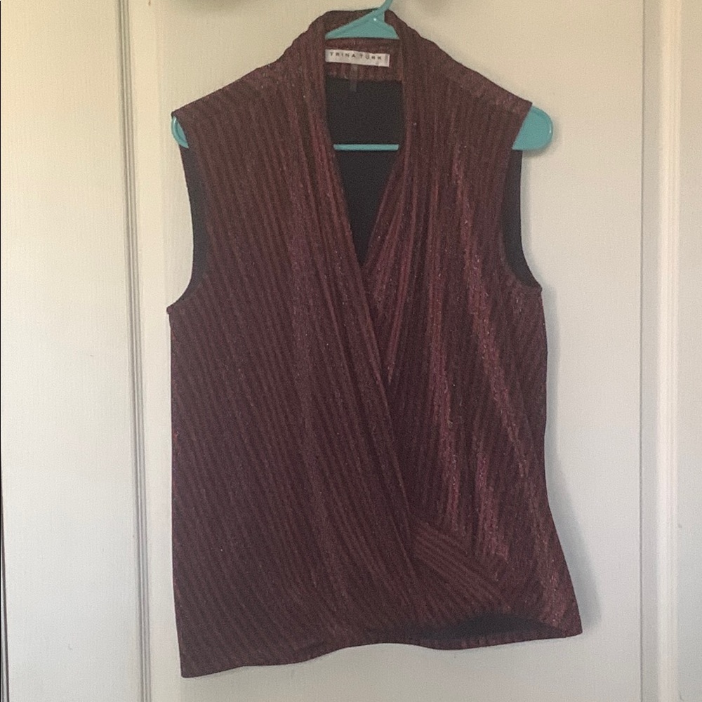 Trina Turk Red, Pink, green, and Blue  Sleeveless Wrap Blouse